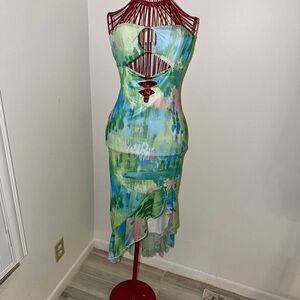 Chic Strapless Green and Blue Dress. NWT